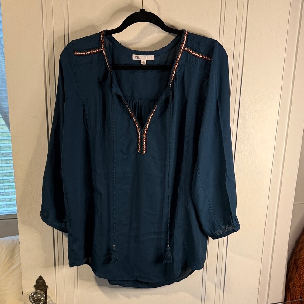 Dark Teal Blouse with Embroidered Accents